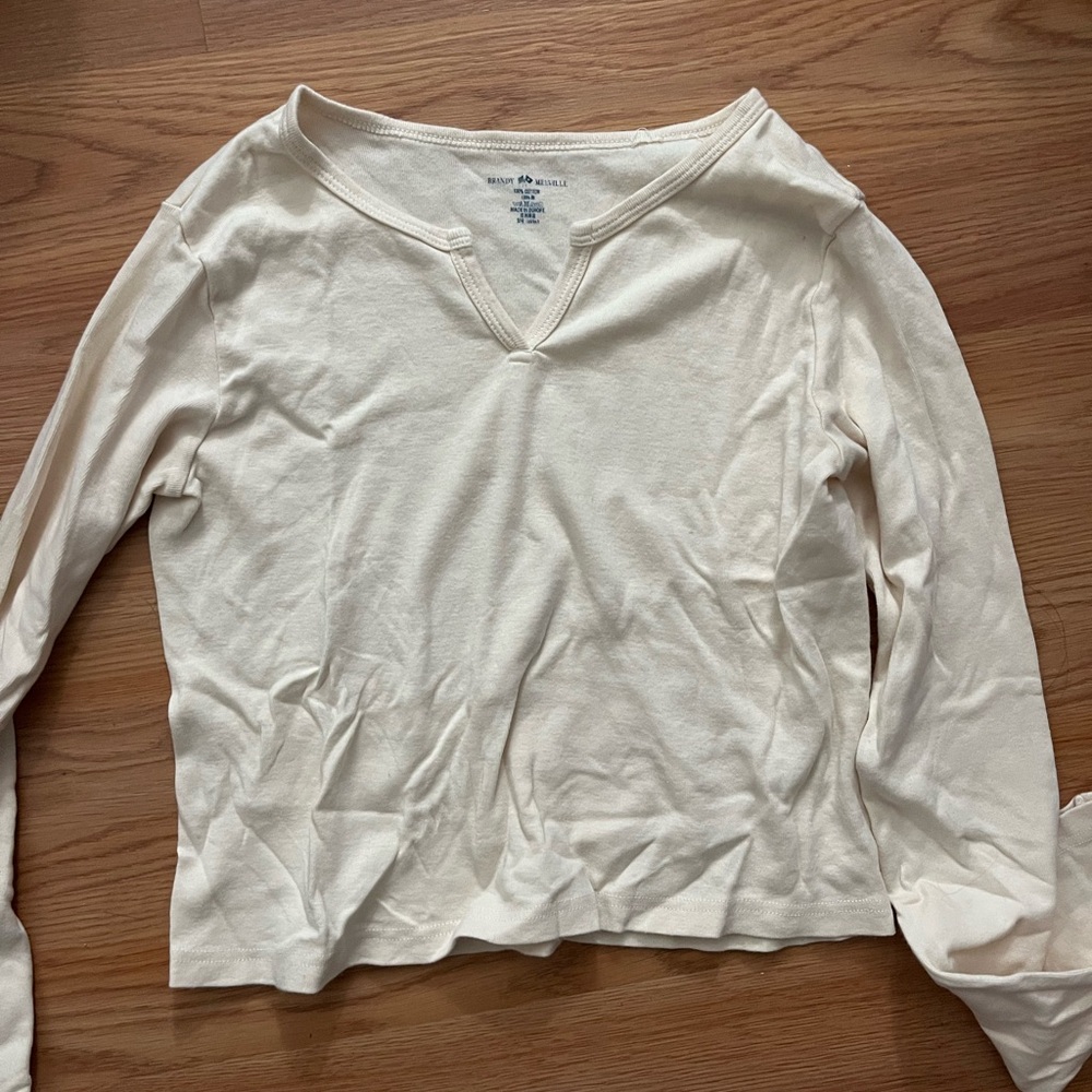 Brandy Melville Cream Fitted Long Sleeve Top
